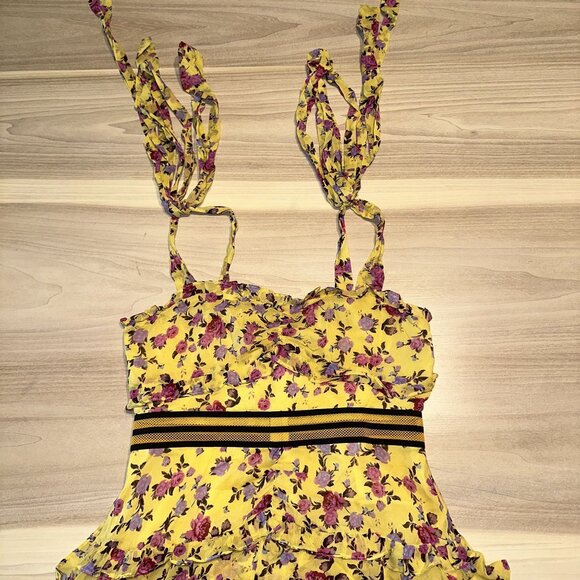 For Love & Lemons Maison Yellow Floral Print Maxi Dress Women's Medium M - Picture 9 of 11